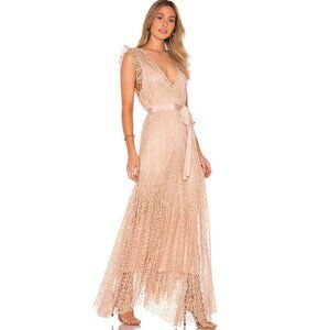 ALICE MCCALL Reflection Lace Maxi Dress Gown Asymmetrical Hem Peach Nude Size 4